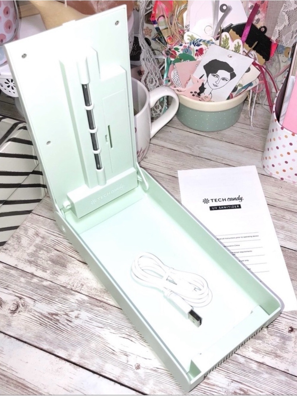Tech Candy UV Phone Sanitizer Mint Green Never Used Includes Cord & Instructions